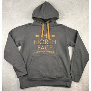 North Face Hoodie Mens Sz Medium Grey Yellow Pullover Hooded SweatShirt Outdoors